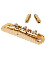 Halon offset guitar bridge, metric posts, full 1060 steel, gold plated gloss