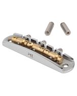 Halon offset guitar bridge, rocking posts, chrome gloss 1060 steel bridge plate, satin raw MS-58 brass saddles