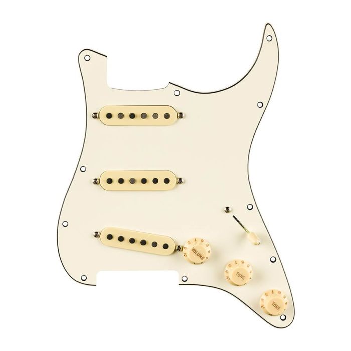 Fender Pre-wired Strat Pickguard, Pure Vintage '59 SSS w/RWRP middle, 11 screw holes, parchment