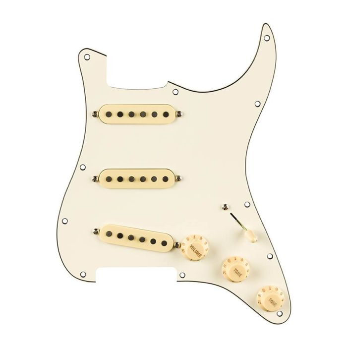 Fender Pre-wired Strat Pickguard, Pure Vintage '65 SSS w/RWRP middle, 11 screw holes, parchment