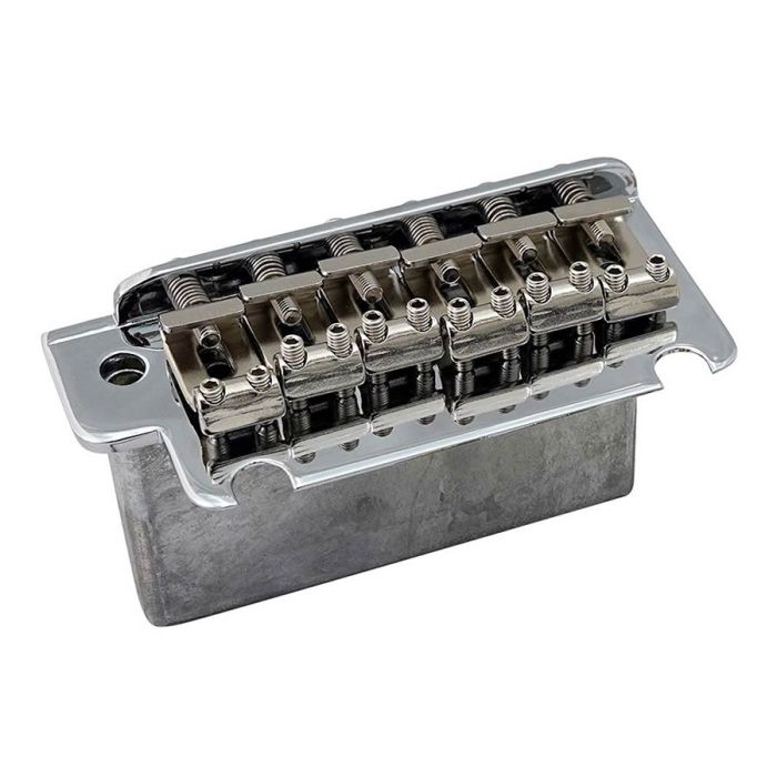 Hosco Japan two-point synchronized tremolo bridge, stamped steel saddles, zinc block, chrome