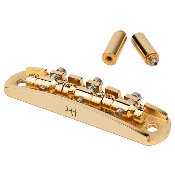 Halon offset guitar bridge, imperial posts, full 1060 steel, gold plated gloss