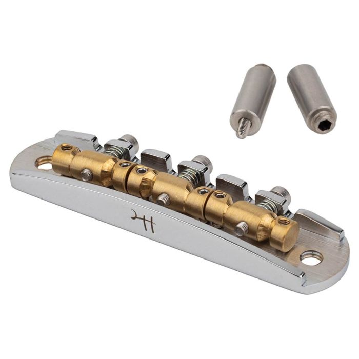 Halon offset guitar bridge, imperial posts, full MS-58 brass, chrome gloss bridge plate, satin raw saddles