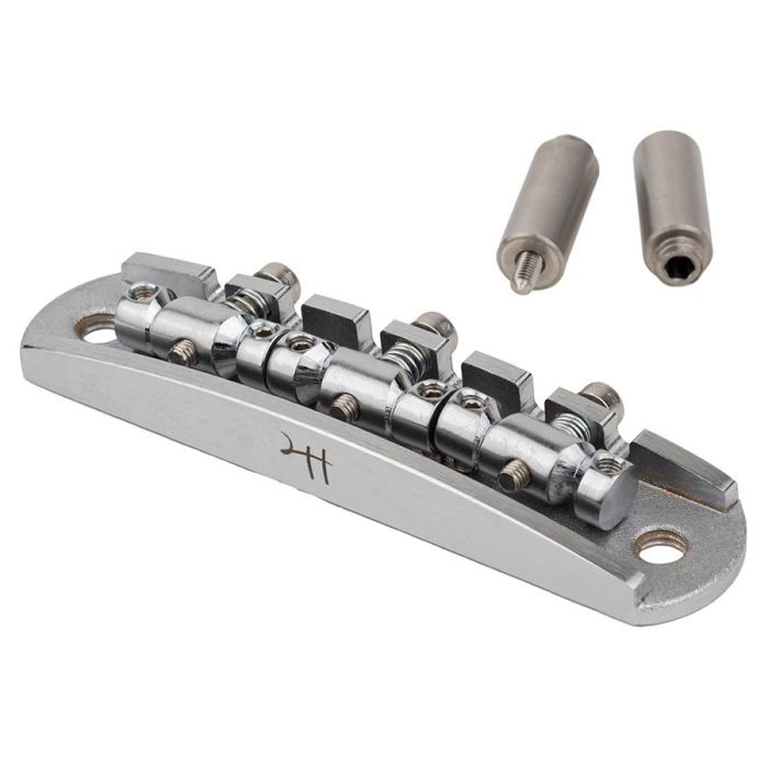 Halon offset guitar bridge, metric posts, full 1060 steel, chrome satin