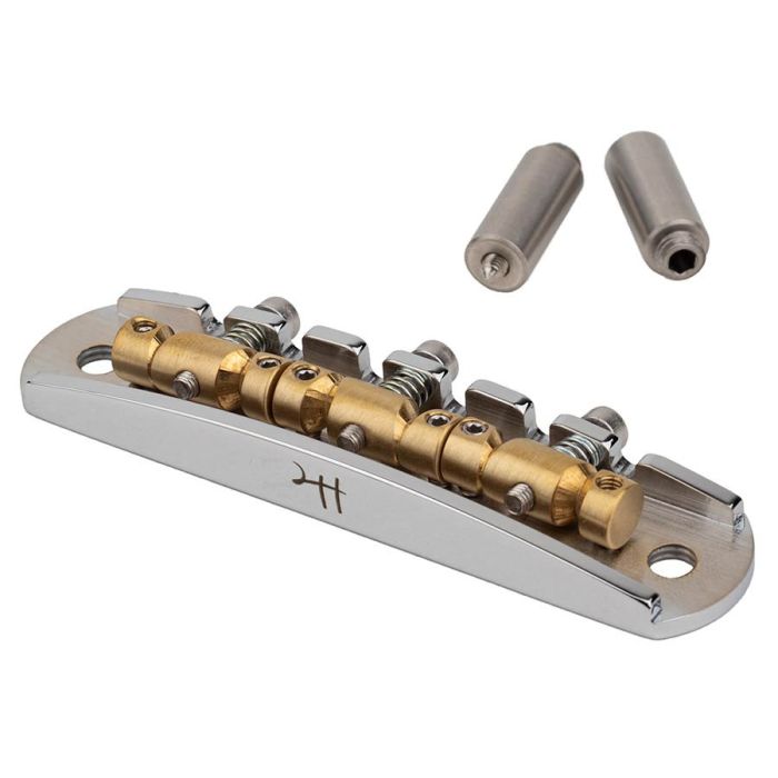 Halon offset guitar bridge, metric posts, full MS-58 brass, chrome gloss bridge plate, satin raw saddles