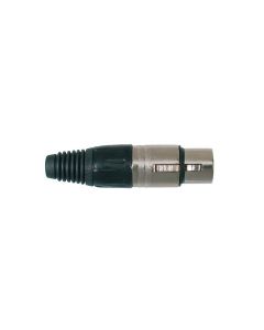 XLR plug, female, 5-polig, nikkel, zwarte kabel huls