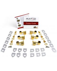 Graph Tech PRN-2311-G0 Ratio Electric Guitar Machine Heads with Contemporary Button - 3 + 3 - Gold