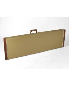 Fender deluxe case for Precision Bass leather handle and ends tweed & red poodle plush interior 