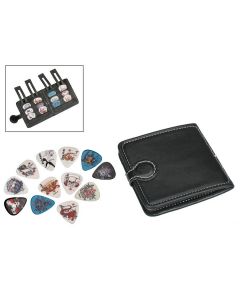 Boston pick pouch, black, PVC, with 12 celluloid picks, skulls and bones