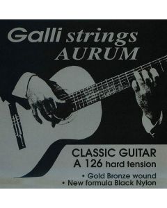 Galli Aurum string set classic, gold bronze wound, black nylon trebles, hard tension