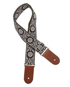 Gaucho Traditional Deluxe Series guitar strap, 2  jacquard weave, brown leather slips, brown garment leather backing, yellow/black