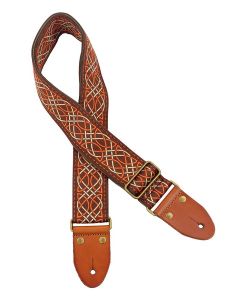 Gaucho Authentic Deluxe Series guitar strap, 2" jacquard weave, leather slips with pins, brass buckle, suede backing, br/or