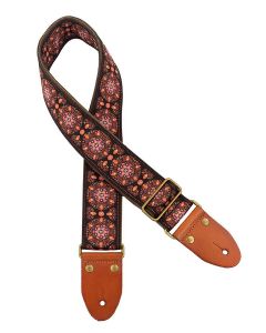 Gaucho Authentic Deluxe Series guitar strap, 2" jacquard weave, leather slips with pins, brass buckle, suede backing, bl/pk