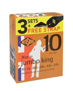 Rotosound Jumbo King 3-pack with free strap - 3 string sets acoustic phosphor brounze wound 10-50