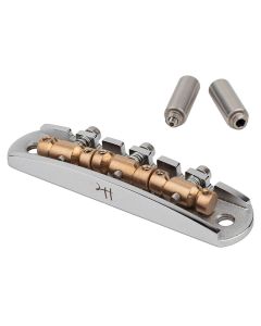 Halon offset guitar bridge, imperial posts, chrome gloss 1060 steel bridge plate, satin raw phosphor bronze saddles