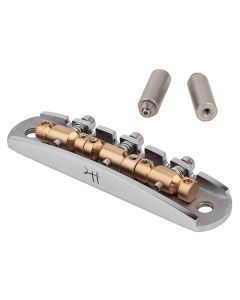 Halon offset guitar bridge, metric posts, chrome gloss 1060 steel bridge plate, satin raw phosphor bronze saddles