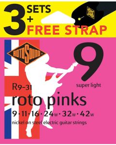 Rotosound Roto 3-pack with free strap - 3 string sets electric nickel wound 9-42