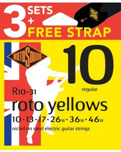 Rotosound Roto 3-pack with free strap - 3 string sets electric nickel wound 10-46