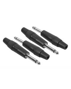 Jack plug, 6,3mm, 2-polig, aluminium zwart, rubber 7,5mm
